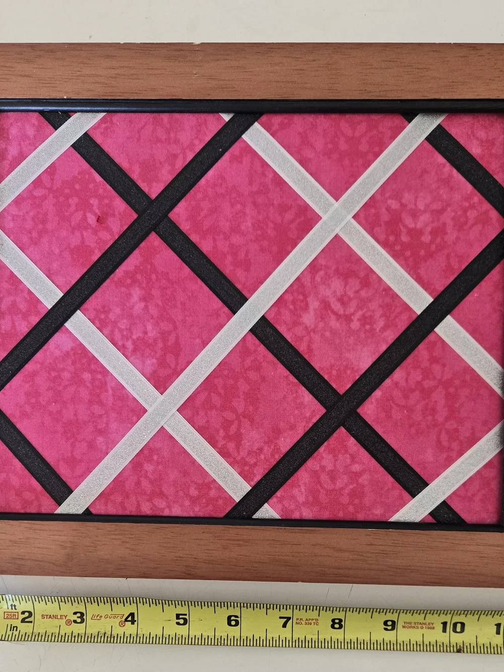 NEW Handcrafted French Letter Memo Board Pink Fabric w/ Black White Ribbon